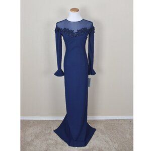 Teri Jon Rickie Freeman Long Navy Blue Formal Dress NEW 2
